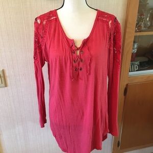 Free People Medium red Lace up tunic Lace sleeves
